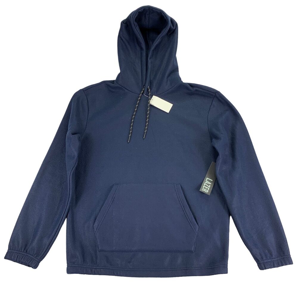Lazer Mens Polar Fleece Solid Relaxed Fit Pullover Hoodie Navy Blue S